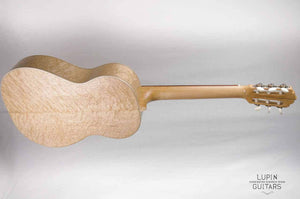 Birds eye maple classical guitar side view