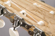 Load image into Gallery viewer, Birds eye maple classical guitar headstock in detail
