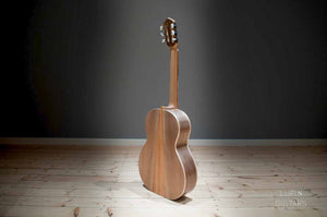 Walnut classical guitar back side view
